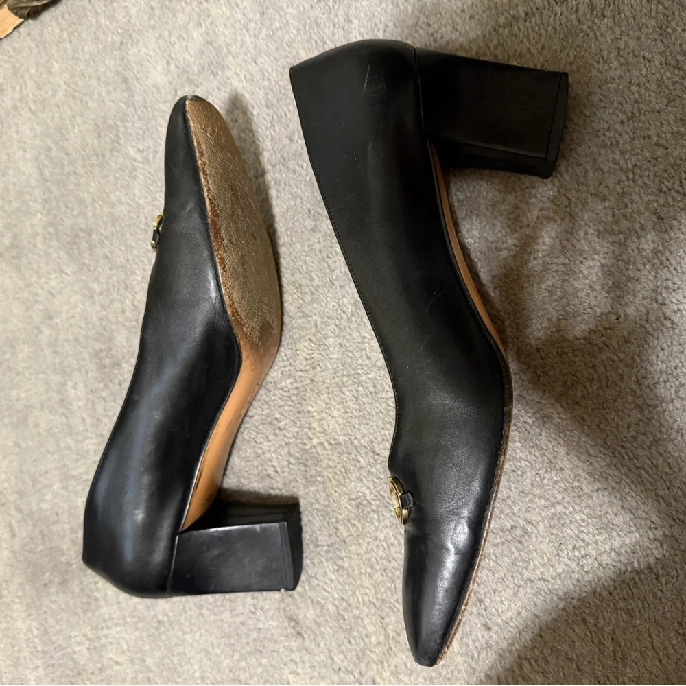 Salvatore Ferragamo Black Leather Gancini Block Heel Pumps Size 10